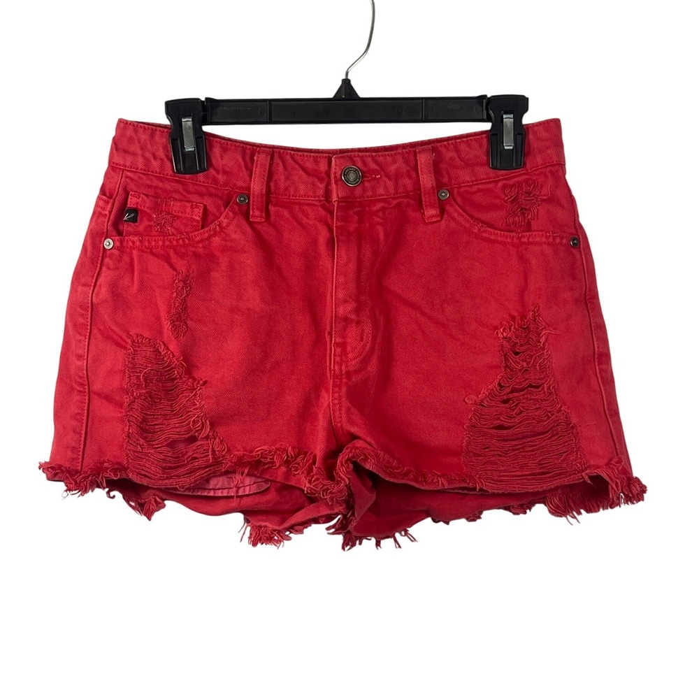 KanCan Red Denim Shortie Shorts High Rise Patriotic‎ Medium Vacation Grunge Bold